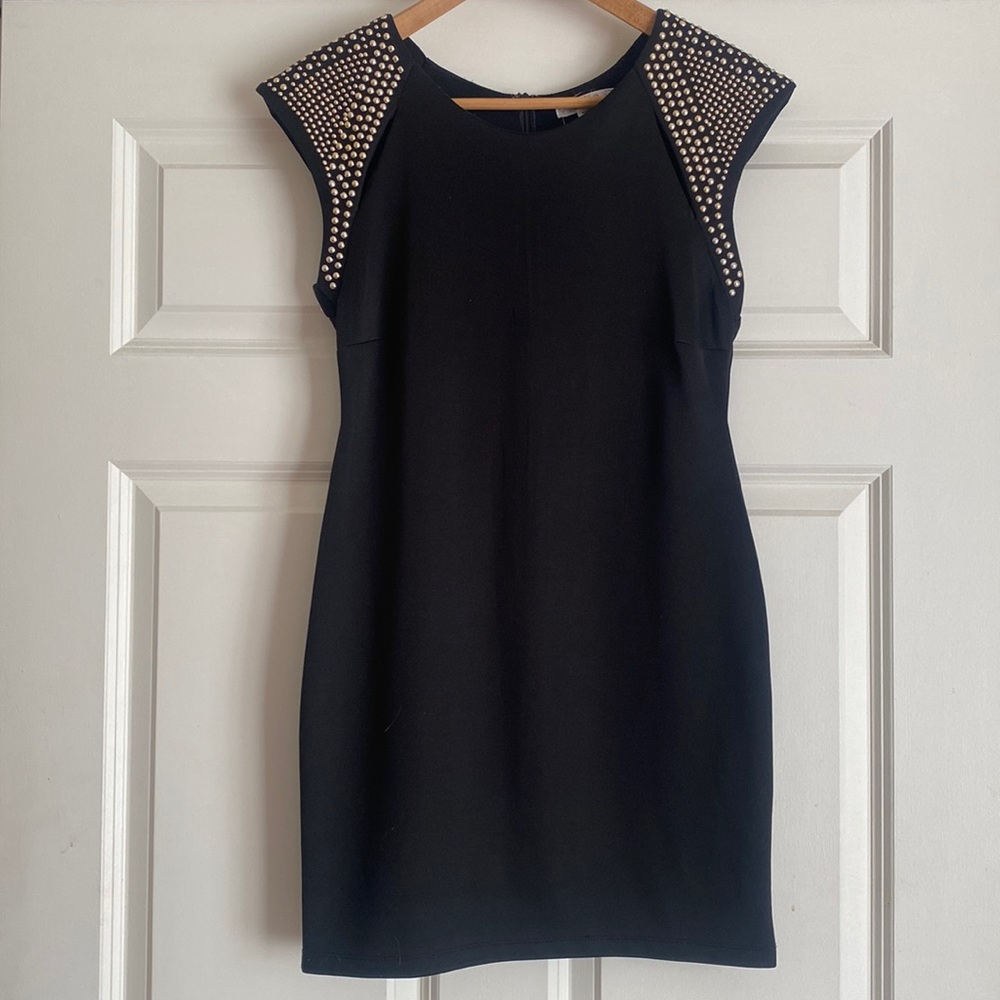 Sans Souci Mini Black Dress Size M Studded Cap Sleeve Party Ready Edgy Style